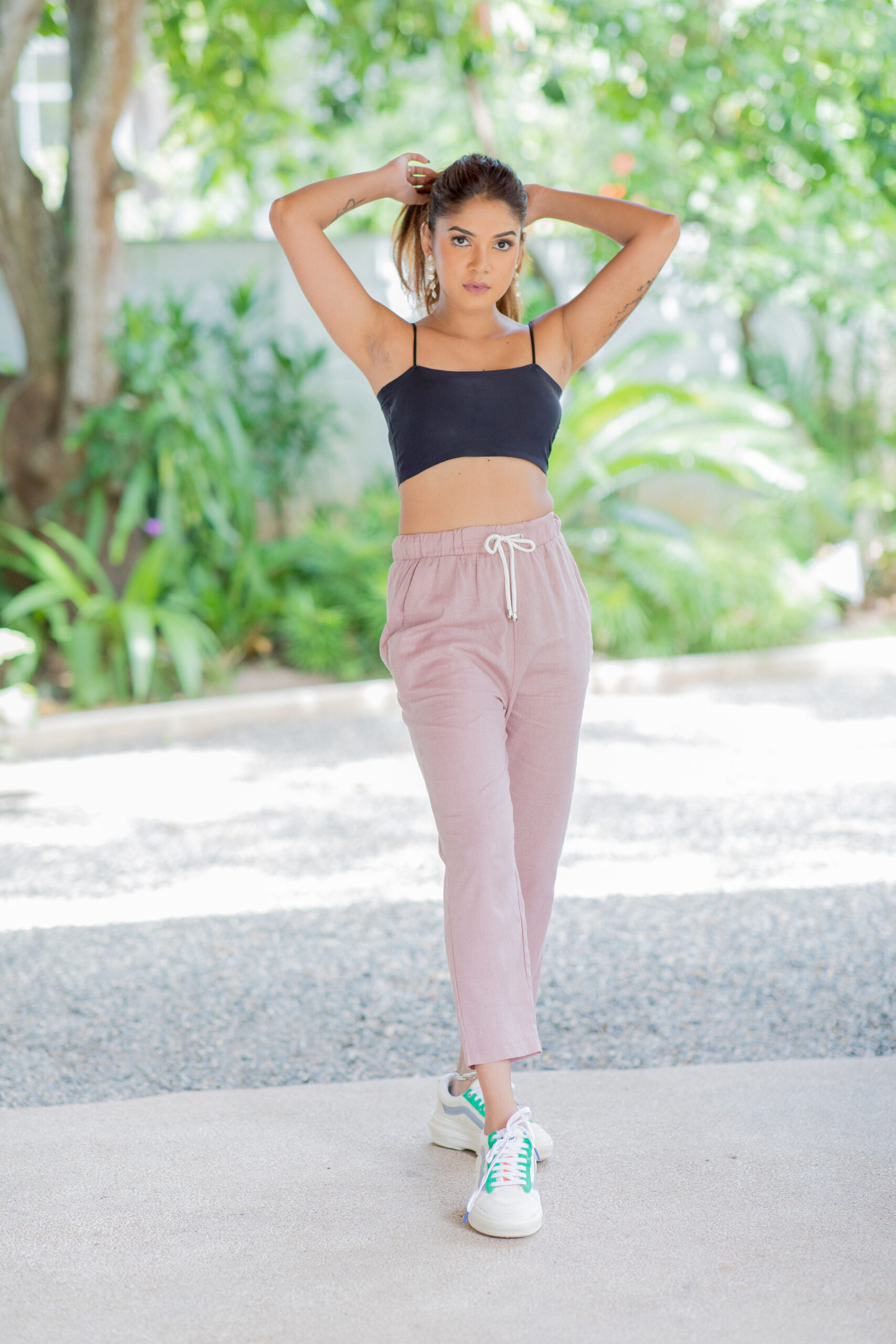 Taupe Front Tie Cotton Pant - Image 3